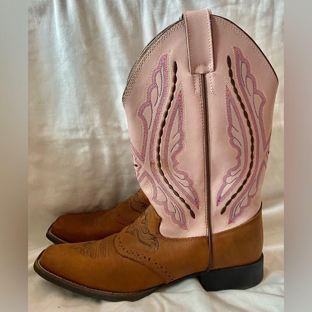 Justin Ladies Coffee Westerner W/ Saddle Vamp Size 5D EUC
